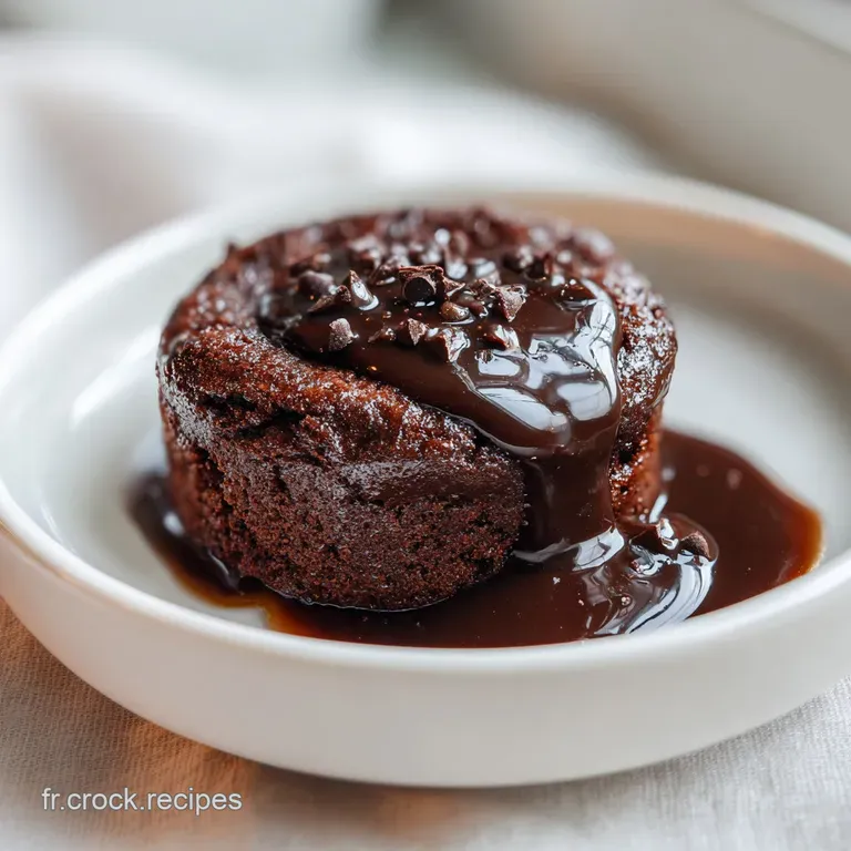 Slice of moist chocolate banana cake on a white plate, glistening with a light glaze, alongside a dollop of whipped cream.