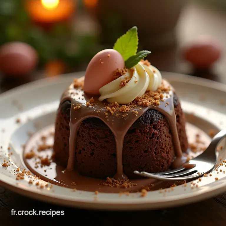 Le Nid Douillet De P&acirc;ques G&acirc;teau Moelleux Au Chocolat Noir Gla&ccedil;age Cr&egrave;me P&acirc;tissi&egrave;re Et D&eacute;coration Jardin Fantaisie presentation