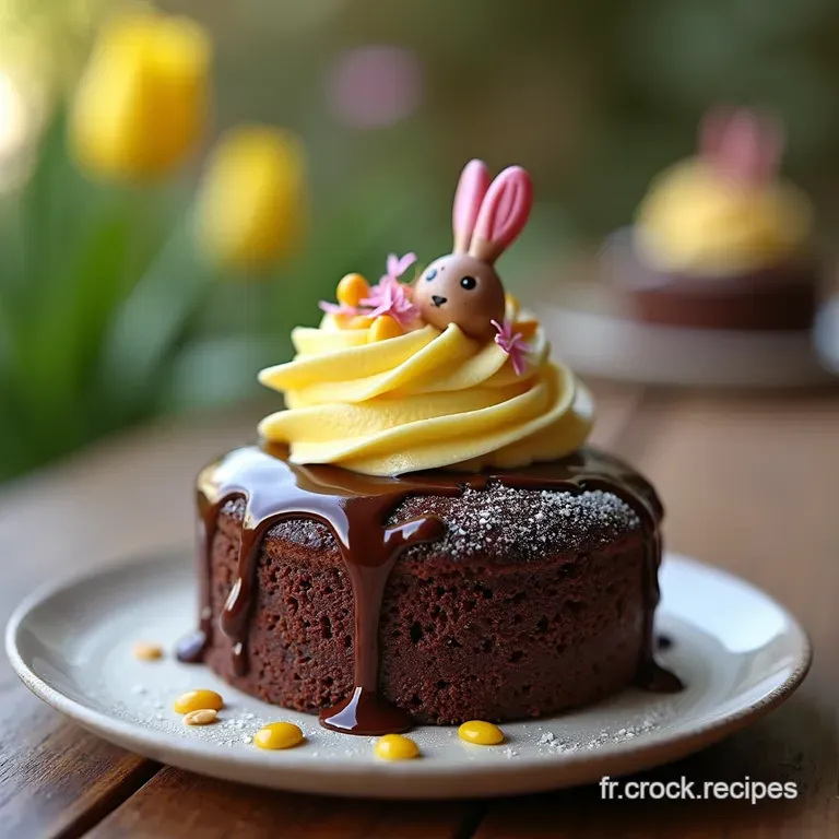 Le Nid Douillet de P&acirc;ques G&acirc;teau Moelleux au Chocolat Noir Gla&ccedil;age Cr&egrave;me P&acirc;tissi&egrave;re et D&eacute;coration Jardin Fantaisie