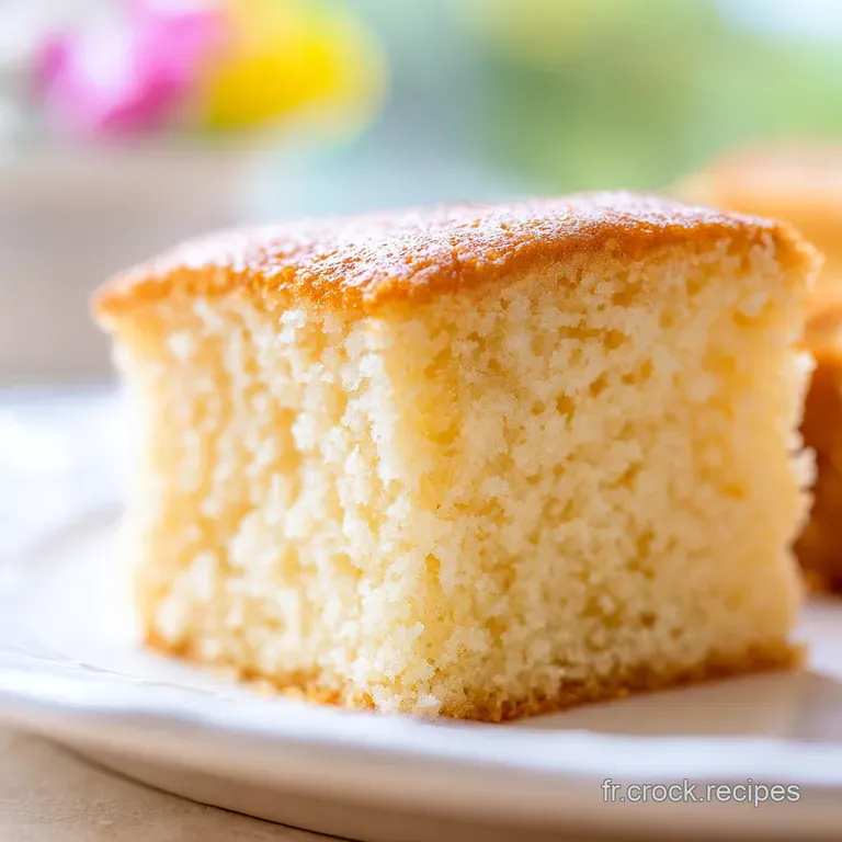 Part de g&acirc;teau &agrave; la mie p&acirc;le et a&eacute;r&eacute;e sur assiette blanche, contrast&eacute;e par le rouge vif de quelques framboises.
