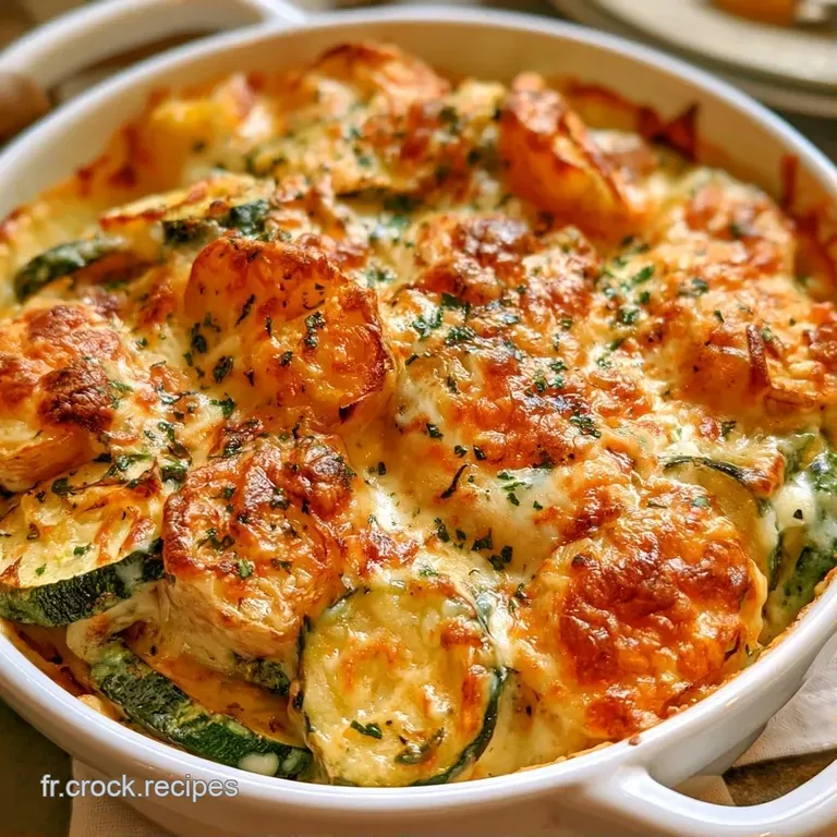 Part de gratin onctueux servie dans une assiette blanche, contrastant avec le vert tendre des l&eacute;gumes grill&eacute;s.