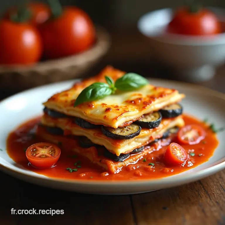 Lasagnes Soleil Tomates Aubergines Basilic presentation