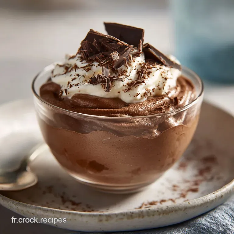 Silky chocolate mousse in a glass bowl, adorned with fresh raspberries and mint, offering a light and decadent dessert exp...
