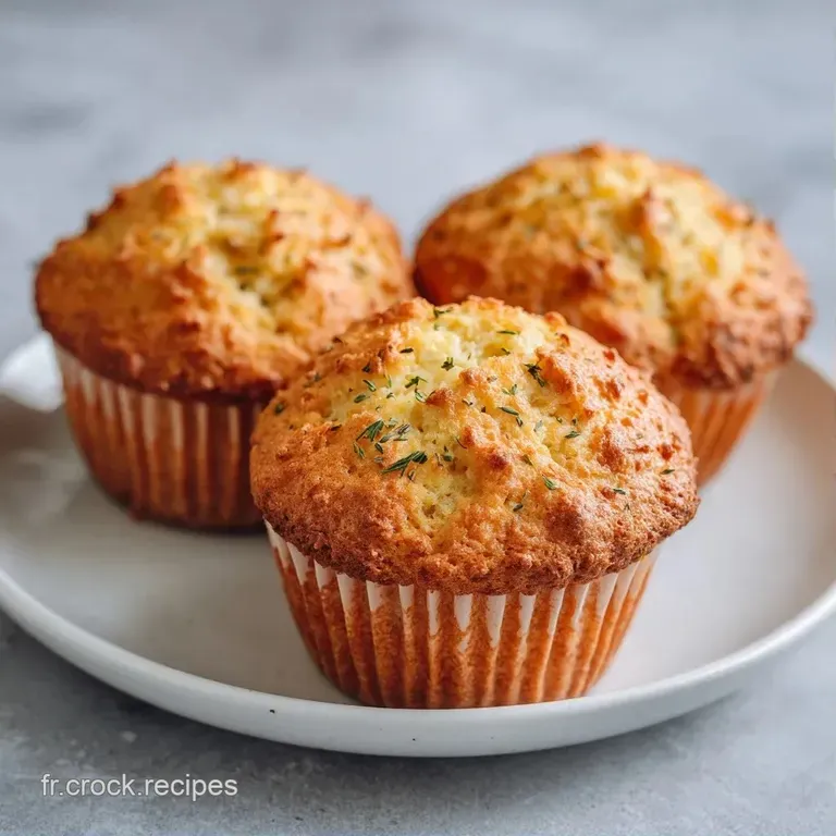 Muffin dor&eacute; et moelleux sur une assiette en c&eacute;ramique blanche, accompagn&eacute; d'une feuille de roquette d'un vert vif.