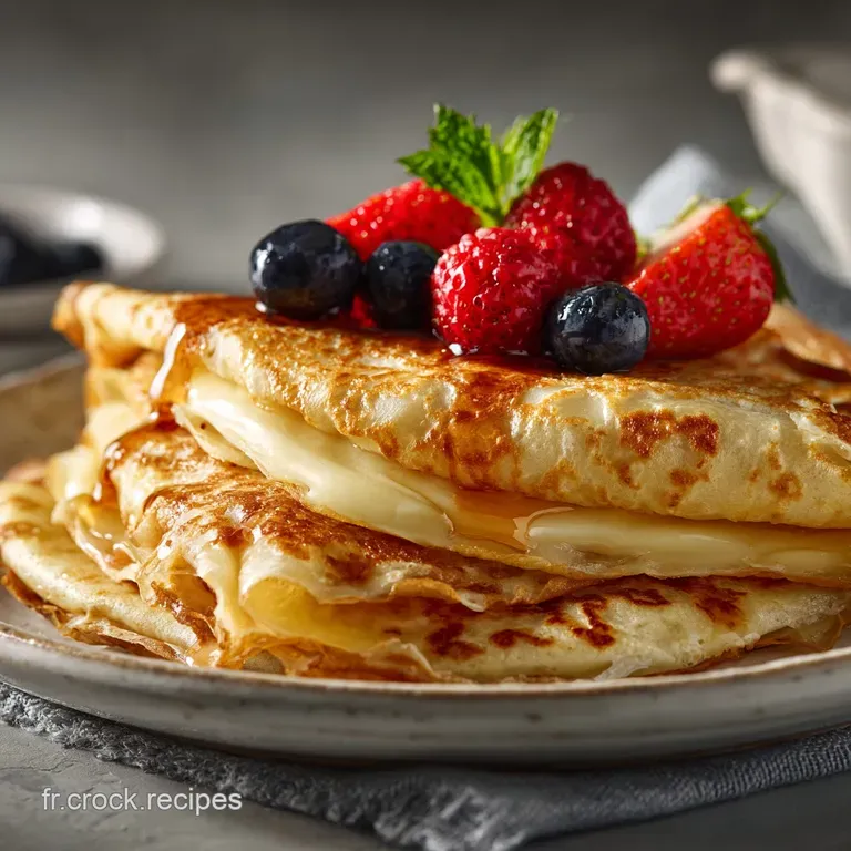 Rolled crepe filled with fresh berries and a dollop of cream. Lightly browned with crisp edges, a dessert masterpiece.