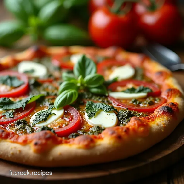 Pizza Rustique Au Pesto Frais Tomates Confites Et Mozzarella Di Bufala presentation