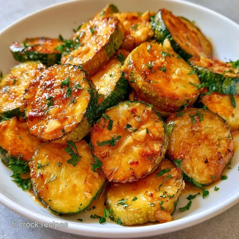 Courgettes saut&eacute;es joliment dispos&eacute;es en d&ocirc;me, avec un filet d'huile brillante et du poivre sur une assiette blanche.
