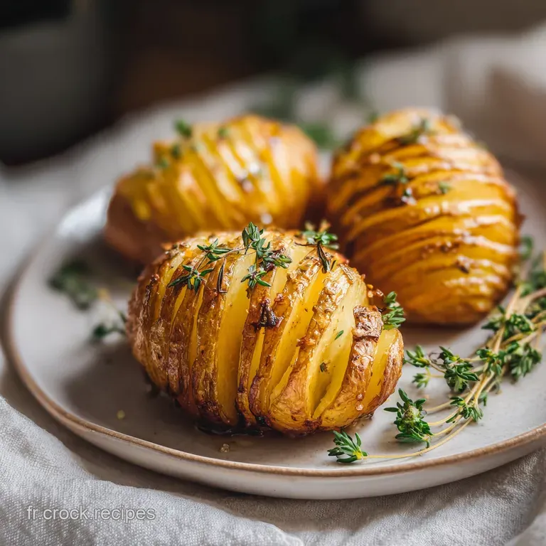 Pommes de terre accord&eacute;on bien dor&eacute;es sur une assiette blanche, parsem&eacute;es de gros sel et d'herbes vertes cisel&eacute;es.
