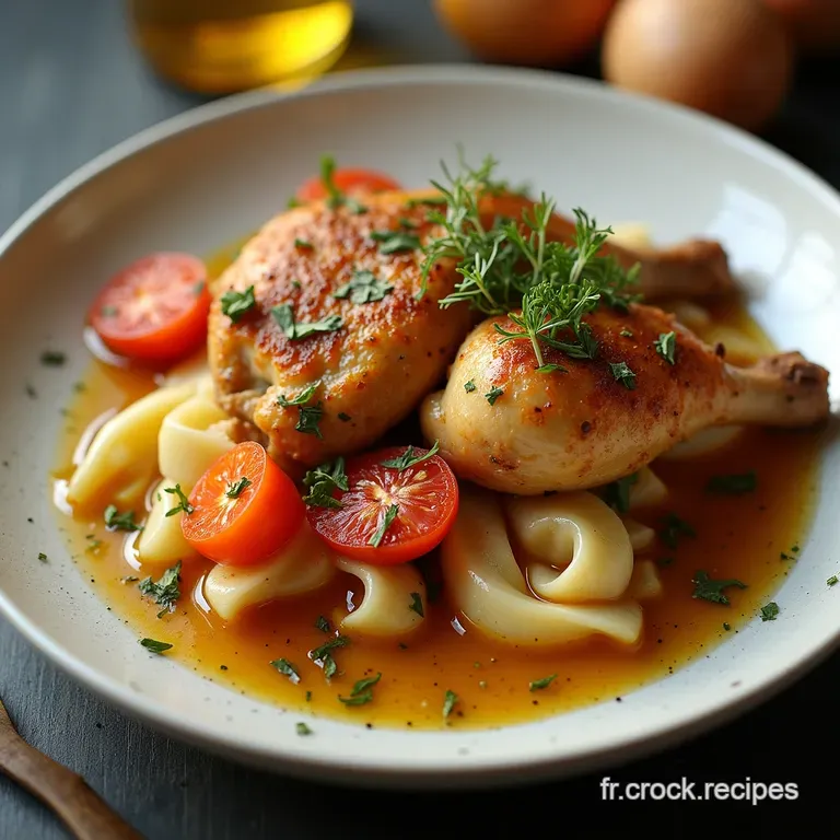 Le Poulet Basquaise Authentique Mijot&eacute; aux Trois Poivrons et Son Bouquet dAromates