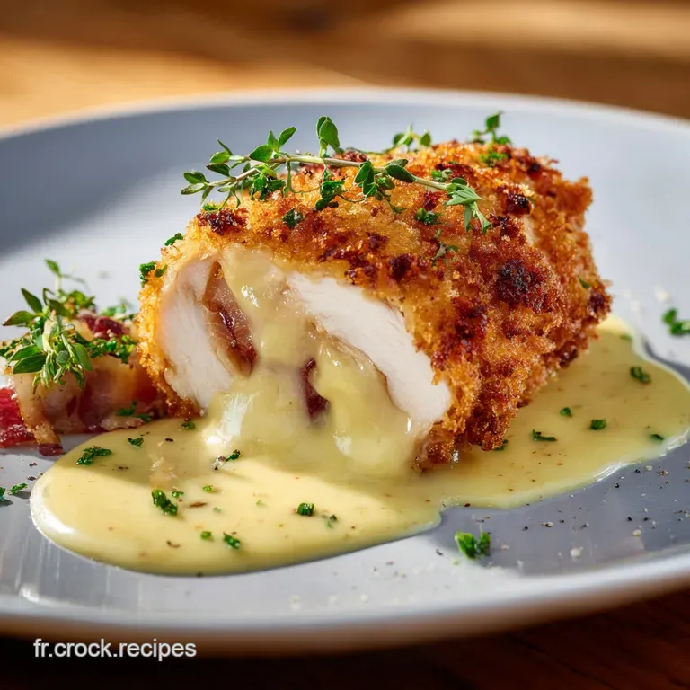 Le Poulet Cordon Bleu Du Chef Croustillant Au Four Et Sa Sauce Cr&eacute;meuse Moutard&eacute;e presentation
