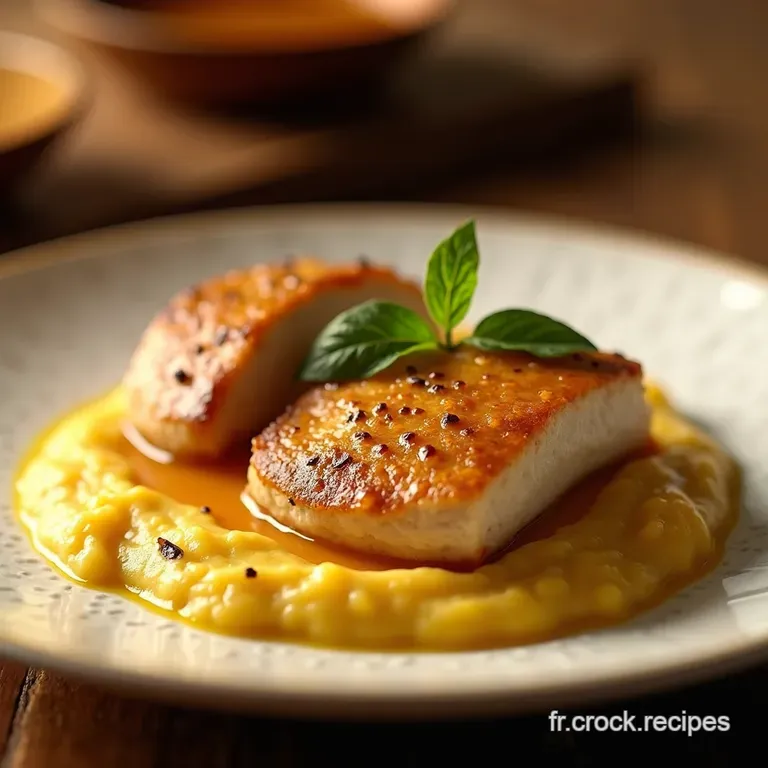 Poulet Effiloch&eacute; Cr&eacute;meux Sur Lit De Pur&eacute;e Onctueuse presentation