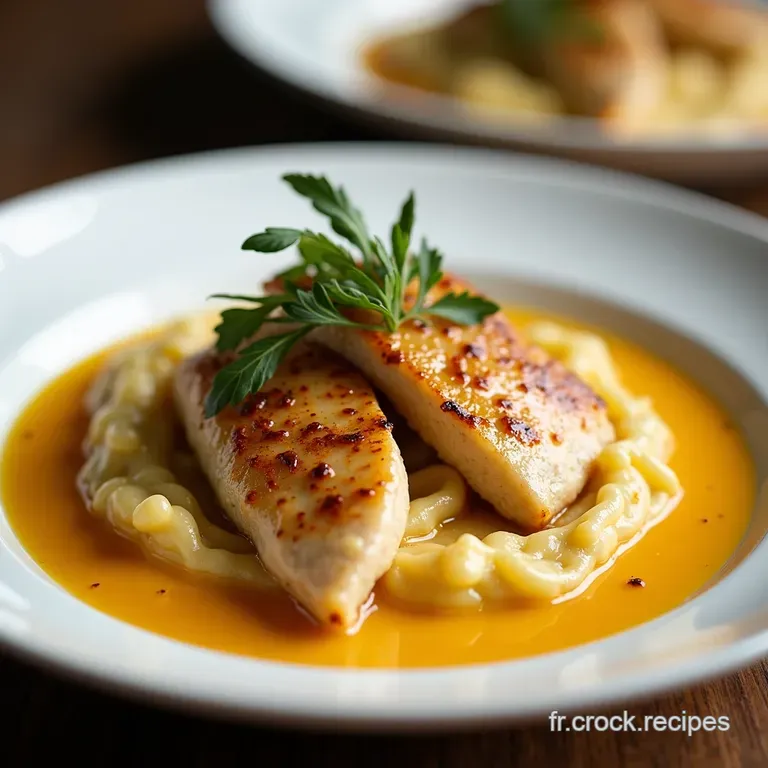 Poulet Effiloch&eacute; Cr&eacute;meux sur Lit de Pur&eacute;e Onctueuse