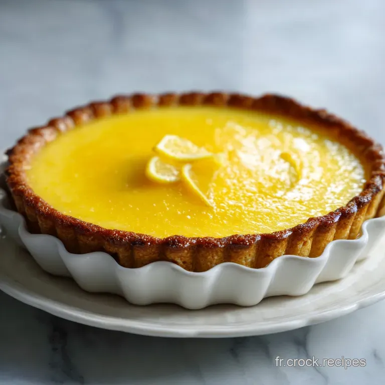 Slice of lemon meringue pie with tall, golden meringue beside the remaining tart. Zesty, light and elegant dessert present...