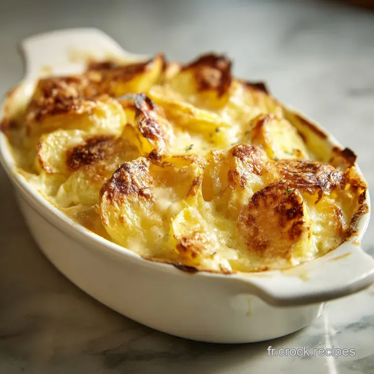Individual serving of tartiflette featuring layers of melted cheese, savory bacon, and soft potatoes, beautifully plated f...