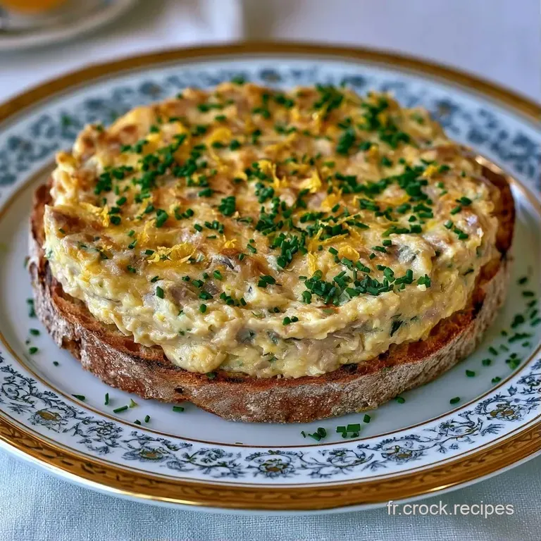 Tartines de pain croquant surmont&eacute;es d'une cr&egrave;me onctueuse et p&acirc;le, d&eacute;cor&eacute;es de ciboulette fra&icirc;che et d'un citron jaune.