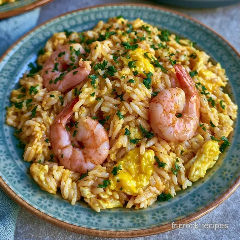 Portion de riz saut&eacute; joliment dress&eacute;e en d&ocirc;me dans une assiette blanche, surmont&eacute;e de brins de ciboulette verte fra&icirc;che.