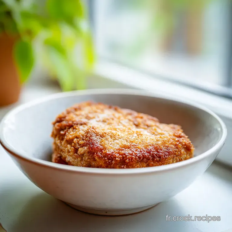 Slices of tender veal with a crisp crust are arranged on a white plate, drizzled with a glossy sauce and garnished with fr...