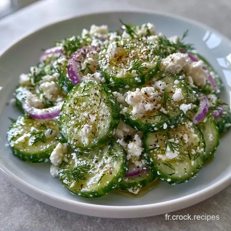 Tranches de concombre croquantes et d&eacute;s de fromage blanc nacr&eacute;, sublim&eacute;s par un filet d'huile d'olive brillante.