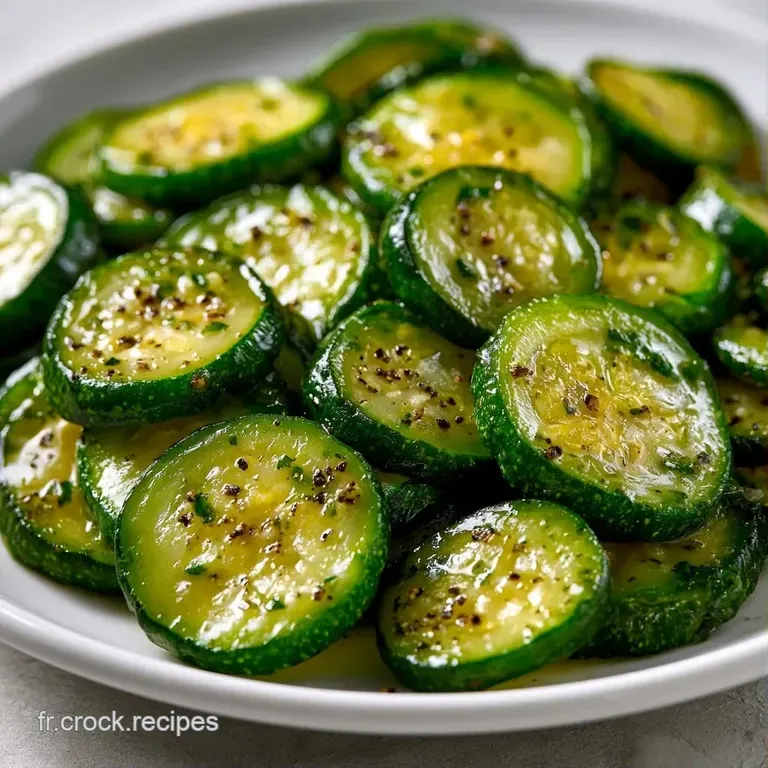 Courgettes fondantes dispos&eacute;es avec soin dans une assiette blanche, contrast&eacute;es par des &eacute;clats de feta et du poivre noir.