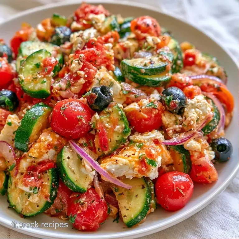 Spirales de courgettes vert vif dispos&eacute;es avec soin, parsem&eacute;es de feta neigeuse et de feuilles de menthe cisel&eacute;es.