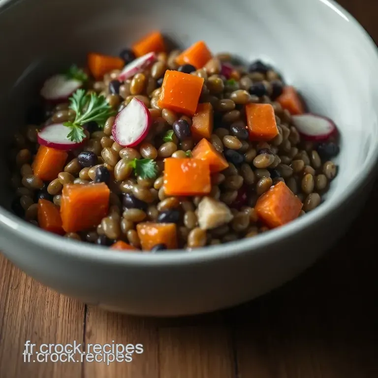 Salade De Lentilles Beluga Aux L&eacute;gumes Croquants Et Vinaigrette Balsamique presentation