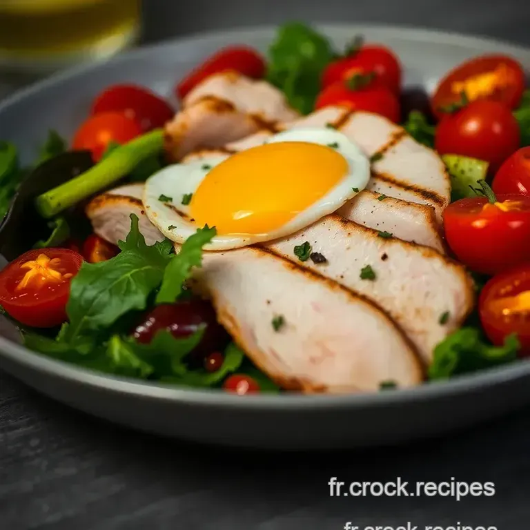 Salade Dynamique Au Poulet Grill&eacute; &OElig;ufs Mollets presentation