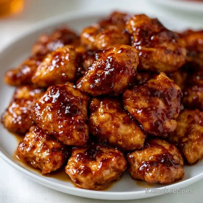 Morceaux de poulet glac&eacute;s dispos&eacute;s sur un lit de riz blanc vapeur, d&eacute;cor&eacute;s de graines de s&eacute;same et d'oignons verts frais.