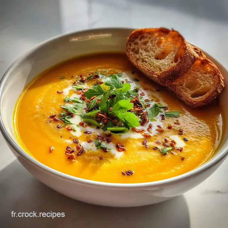 Elegant bowl of creamy butternut squash soup, garnished with toasted pumpkin seeds and a drizzle of olive oil. Warm, invit...