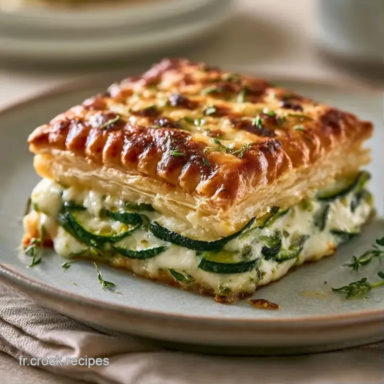 Tranche de p&acirc;te dor&eacute;e et croustillante sur assiette blanche, surmont&eacute;e de l&eacute;gumes fondants et d'un basilic frais.
