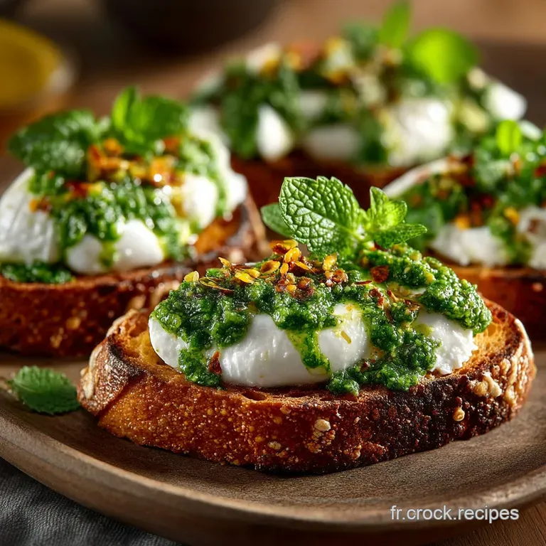 Les Tartines Chics &agrave; la Burrata Pesto de Roquette et Tomates Confites